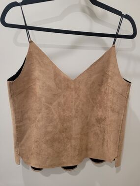 OAK + FORT Tan Suede-Look V-Neck Camisole